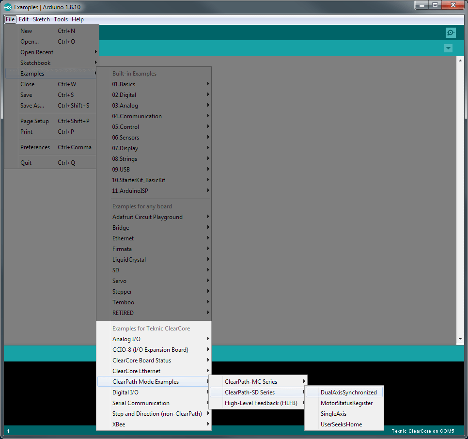 Learn from dozens of ClearCore Arduino examples