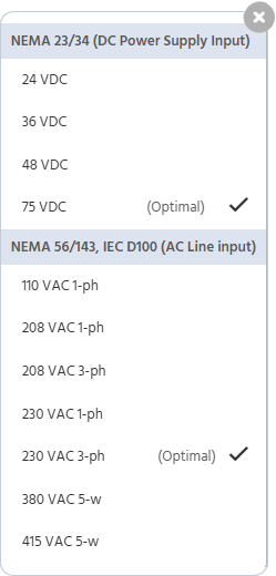 Input voltage dropdown